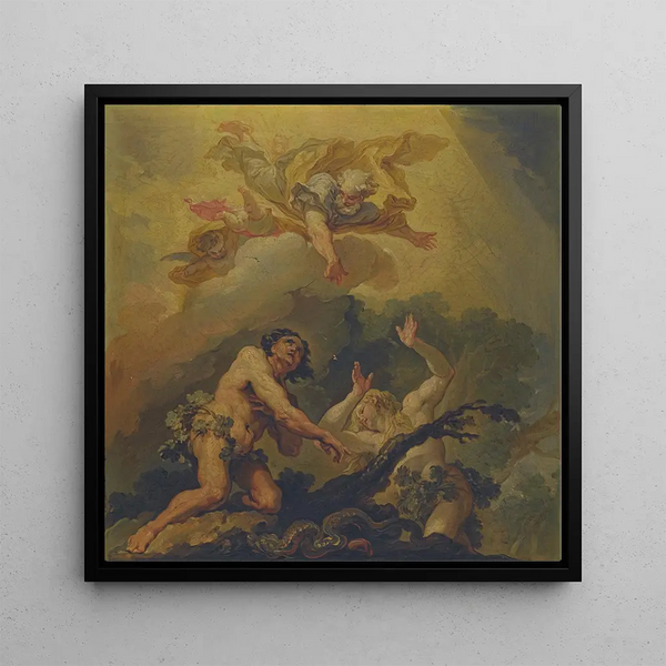 L'expulsion of Adam and Eve from paradise - Vicente López Portaña — framed artwork on a wall