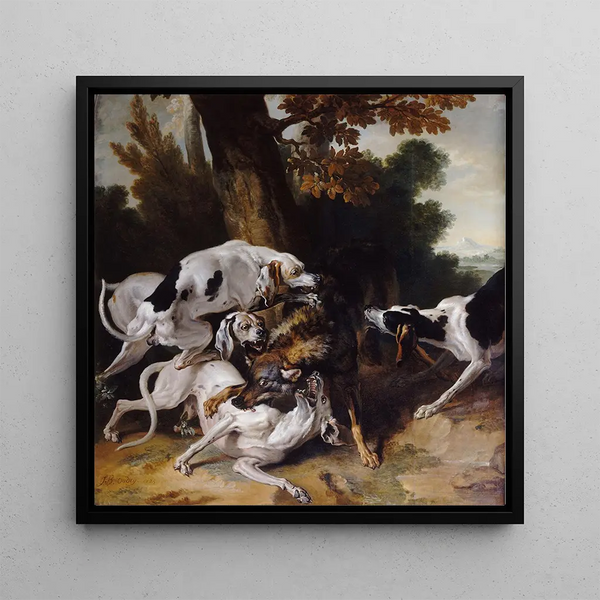 L'hallali du loup - Jean-Baptiste Oudry — framed artwork on a wall