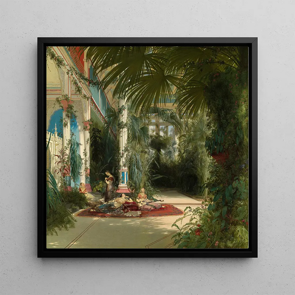 L interior of the greenhouse on the peacock island near Potsdam - Carl Blechen — framed artwork on a wall