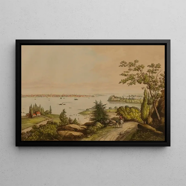 New York painting from 1822 from Weehawken - L. Augier — framed artwork on a wall