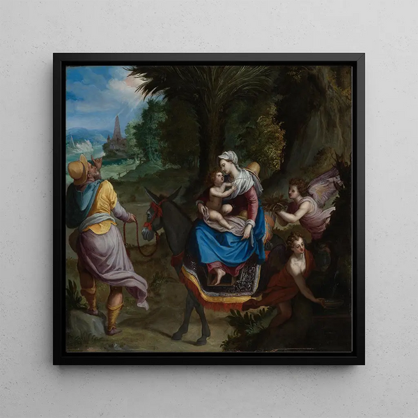 The Flight into Egypt - Alessandro Allori — framed artwork on a wall