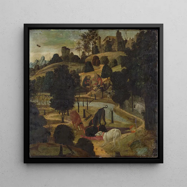 La Mort d'Actéon - Jacopo del Sellaio — framed artwork on a wall