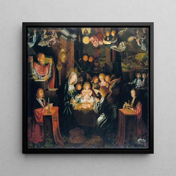 The Nativity with donors Pierre von Clapis and Béla Bonenberg - Barthel Bruyn the Elder — framed artwork on a wall