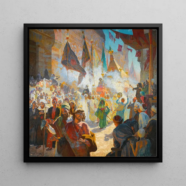 The Mahmal procession through the streets of Cairo - Ludwig Deutsch — framed artwork on a wall