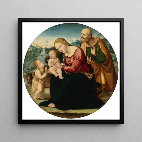 La Sainte Famille avec l'Enfant Baptiste dans un paysage - Sodoma — framed artwork on a wall