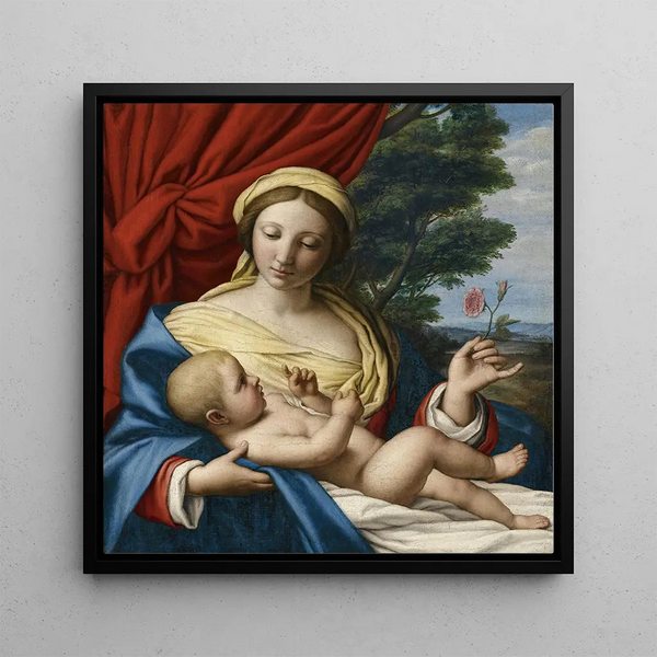 La Vierge des Roses - Giovanni Battista Salvi da Sassoferrato — framed artwork on a wall