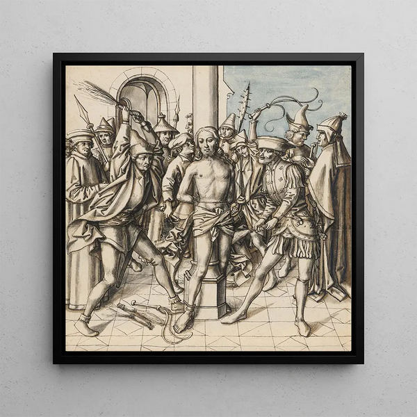 The Flagellation of Christ - Circle of Hans Holbein the Elder — framed artwork on a wall