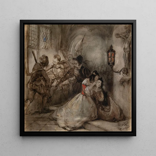 The Spanish Fury in Antwerp - Jan August Hendrik Leys — framed artwork on a wall