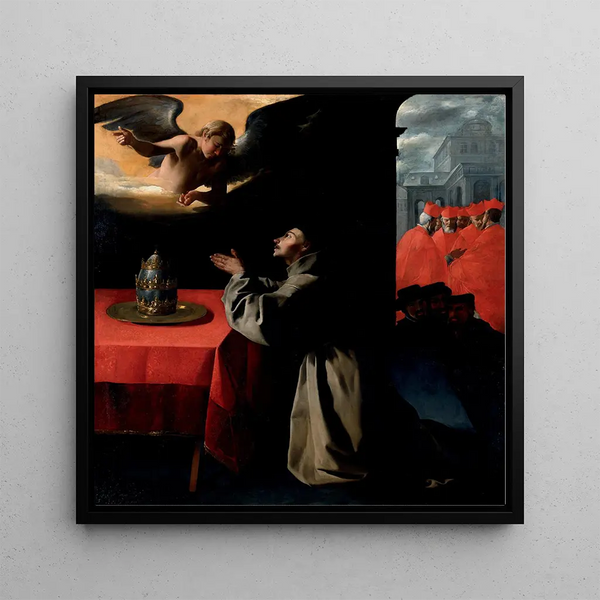 La prière de Saint Bonaventure sur la sélection du nouveau pape - Francisco de Zurbarán — framed artwork on a wall