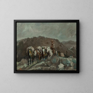 Night Mule Train - LaVerne Nelson Black — framed artwork on a wall