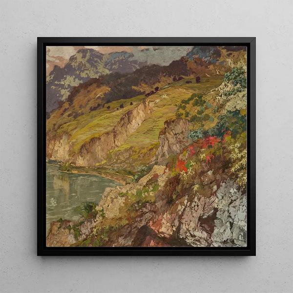 Lac alpin et rose alpine - Hugo Hodiener — framed artwork on a wall