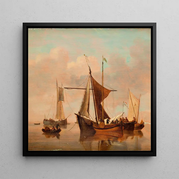 Tranquil Lake Painting - Willem van de Velde the Younger — framed artwork on a wall