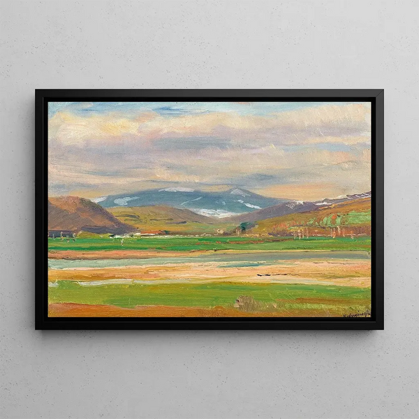 A spring landscape at the foot of the Tatras - Ladislav Mednyánszky — framed artwork on a wall