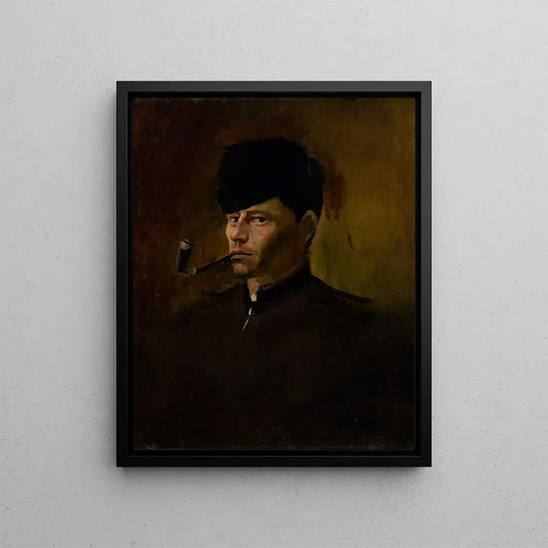 Dandy in fur bonnet with pipe - Ladislav Mednyánszky — framed artwork on a wall