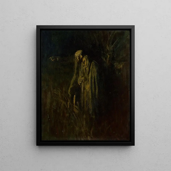 an elderly couple at the end of life during the night - Ladislav Mednyánszky — framed artwork on a wall