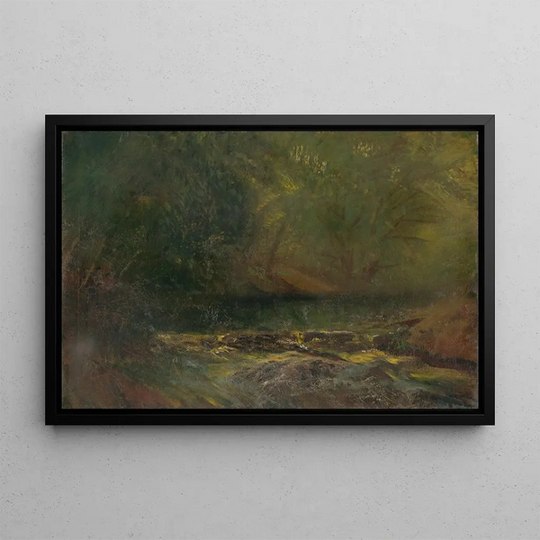 Interior forest scene with a stream - Ladislav Mednyánszky — framed artwork on a wall