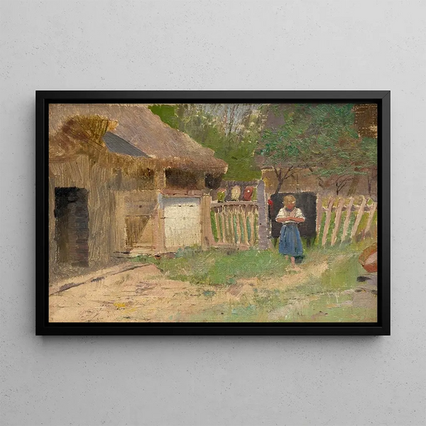 Girl in a Farmyard - Ladislav Mednyánszky — framed artwork on a wall
