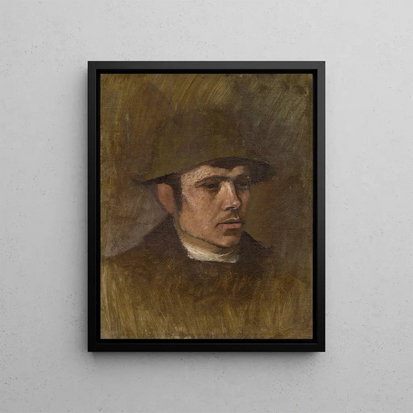 Head of a Worker with Hat - Ladislav Mednyánszky — framed artwork on a wall