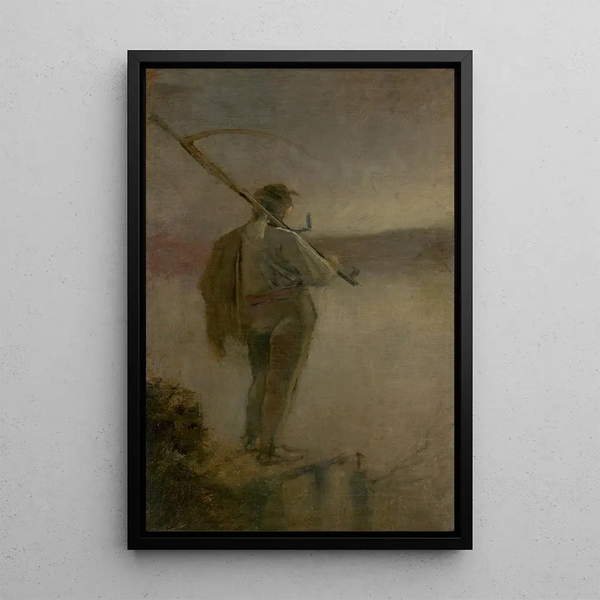 Reaper near the river - Ladislav Mednyánszky — framed artwork on a wall