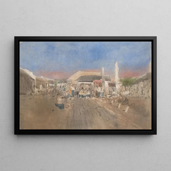 Market in Szolnok - Ladislav Mednyánszky — framed artwork on a wall