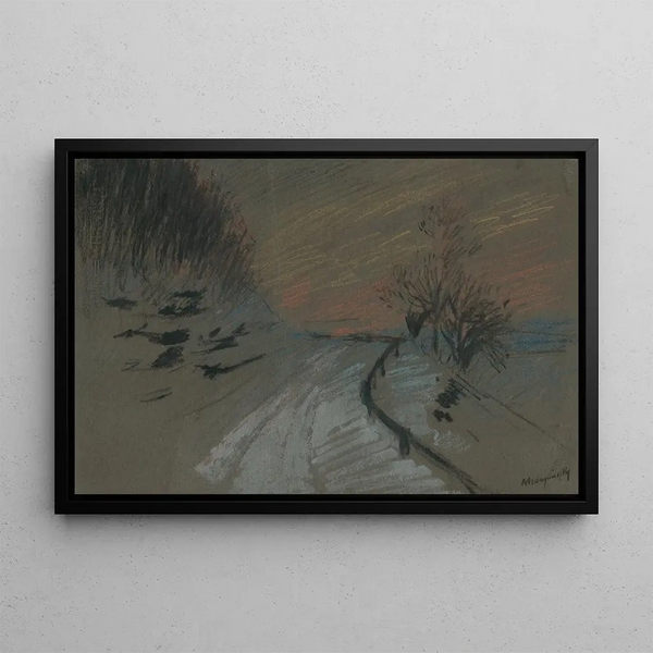Winter Road Painting - Ladislav Mednyánszky — framed artwork on a wall