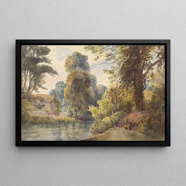 Parc suisse avec un étang et une luge - Ladislav Mednyánszky — framed artwork on a wall