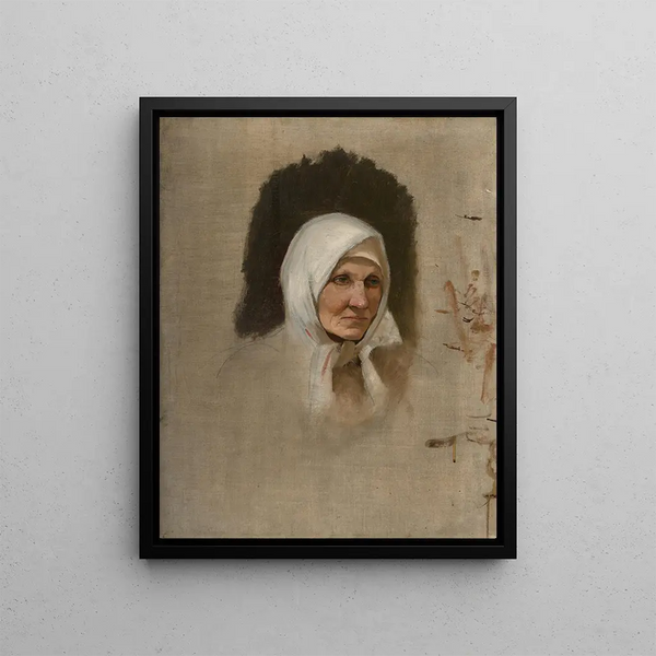 Woman of the Village with a White Scarf - Ladislav Mednyánszky — framed artwork on a wall