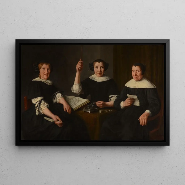 Three Regents of the House of Proveniers of the Hospice of Men in Alkmaar - Lambert Doomer — framed artwork on a wall