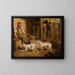 an interior scene with a servant and hunting Jack Russell terriers - Lambert Marshall — framed artwork on a wall