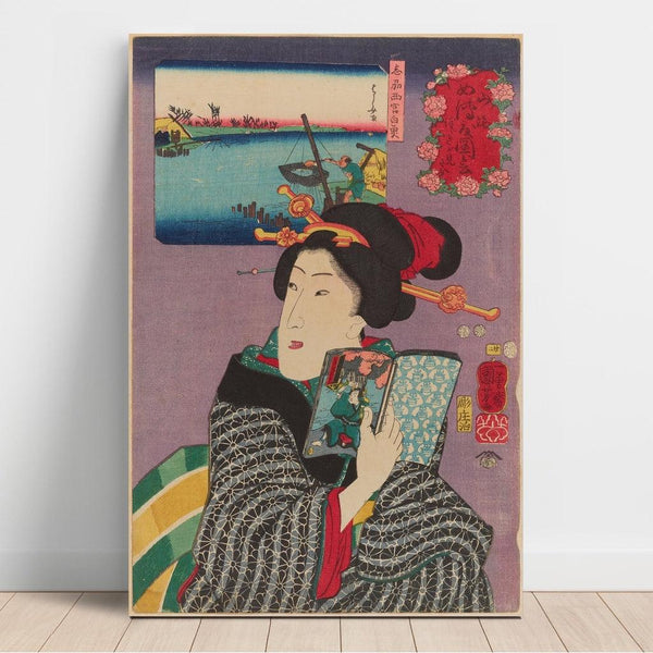 Reproduction of the painting Landscapes and Beauties- Feeling Like Reading the Next Volume - Utagawa Kuniyoshi