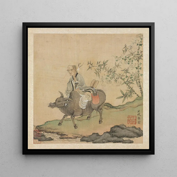 Laozi montant un bœuf - Chen Hongshou — framed artwork on a wall