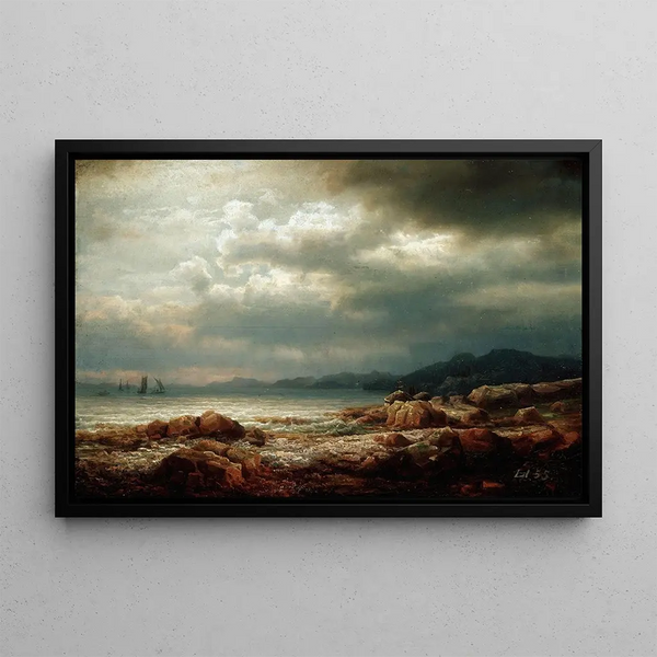 Coastal Landscape Painting - Lars Hertervig — framed artwork on a wall