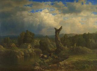 Summer Landscape Painting, approaching storm - Lars Hertervig — artwork view