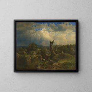 Summer Landscape Painting, approaching storm - Lars Hertervig — framed artwork on a wall