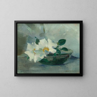 Nature morte aux roses sauvages - Laura Coombs Hills — framed artwork on a wall