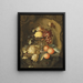 Raisins et citron sur une tazza avec des oranges sur un rebord dans une niche en pierre sculptée - Laurens Craen — framed artwork on a wall