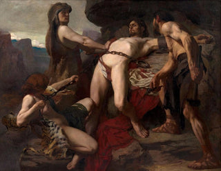 Vulcan painting chains Prometheus to the peaks of the Caucasus - Laurent Jacquot Defrance — artwork view