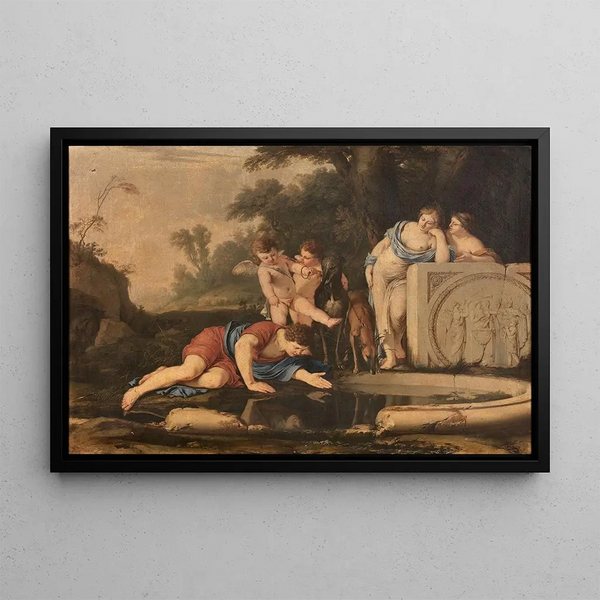Narcissus Painting - Laurent de La Hyre — framed artwork on a wall
