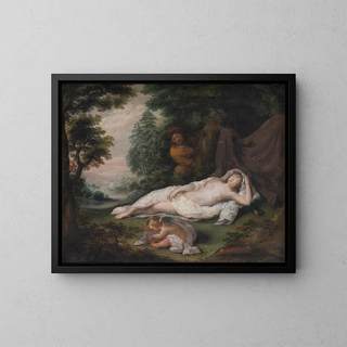 Nymphe endormie observée par un homme - Laurentius de Neter — framed artwork on a wall