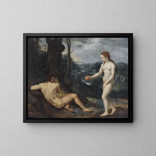 The Temptation of Adam and Eve - Laurentius de Neter — framed artwork on a wall