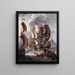 a naval battle with barbaric corsairs - Laureys a Castro — framed artwork on a wall