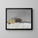 Winter Day with Fog, on the left a yellow house, deep snow - Laurits Andersen Ring — framed artwork on a wall