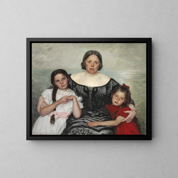 Group portrait of Frederikke Tuxen with Yvonne and Nina - Laurits Tuxen — framed artwork on a wall
