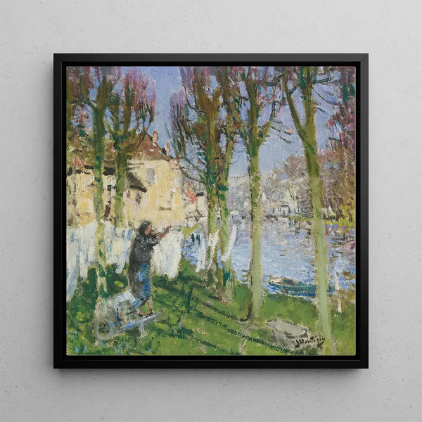 Lavandière tending her laundry - Pierre Eugène Montézin — framed artwork on a wall