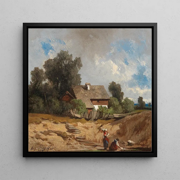 Lavandières au Bord de la Rivière - August Schaeffer von Wienwald — framed artwork on a wall