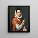 Portrait of a lady wearing a strawberry and holding a book in her left hand - Lavinia Fontana — framed artwork on a wall