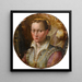 Portrait of a young woman in a green dress with pink sleeves - Lavinia Fontana — framed artwork on a wall