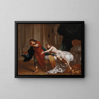 Joseph and Potiphar's Wife - Lazzaro Baldi — framed artwork on a wall