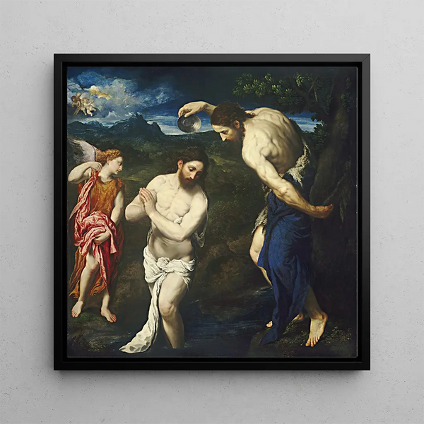 The Baptism of Christ - Paris Bordone — framed artwork on a wall