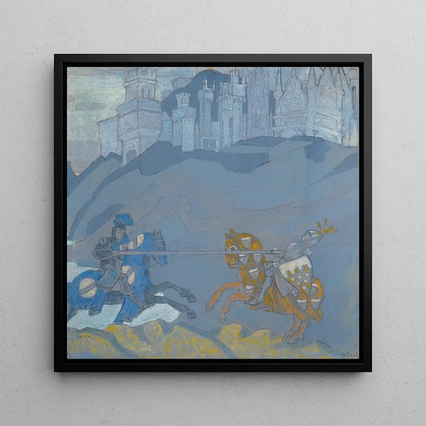 The Duel - Nicholas Roerich — framed artwork on a wall